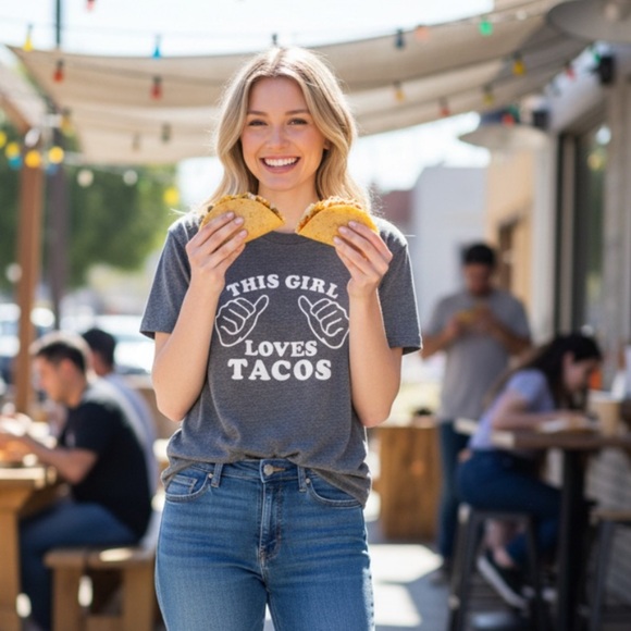 Chaser Tops - Chaser Gray Graphic Tee - "This Girl Loves Tacos"